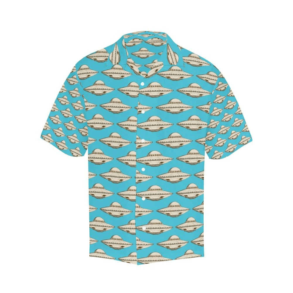 Ufo Hawaii Shirt White Ufo Pattern Blue Hawaiian Shirt Ufo Aloha Shirt