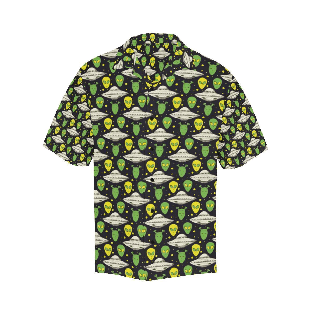 Ufo Hawaiian Shirt Green Yellow Aliens White Ufo Pattern Hawaii Shirt Ufo Aloha Shirt