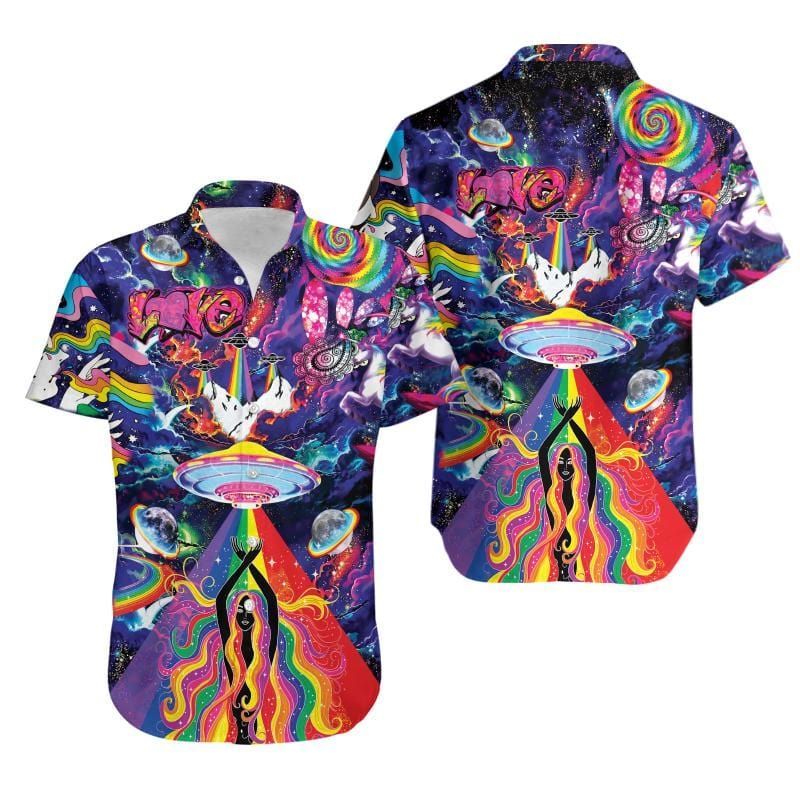 Ufo Hawaiian Shirt Ufo Hipie Style Love Multicolor Hawaii Aloha Shirt