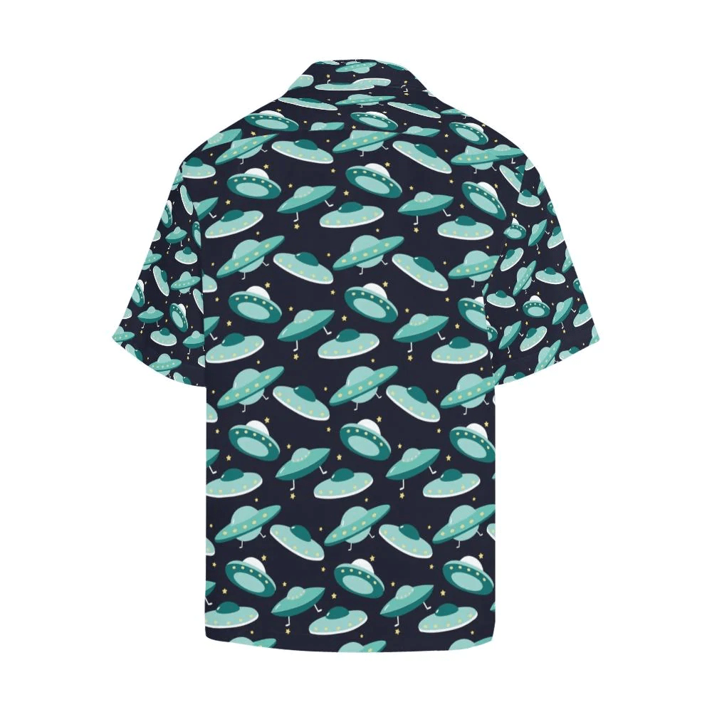 Ufo Trendy Hawaiian Shirt Green Ufo Pattern Black Hawaii Shirt Ufo Aloha Shirt