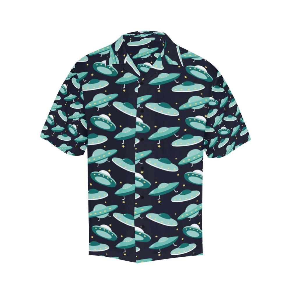 Ufo Trendy Hawaiian Shirt Green Ufo Pattern Black Hawaii Shirt Ufo Aloha Shirt