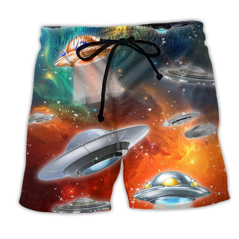 Ufo Universe Mysterious Galaxy Trendy Aloha Hawaiian Beach Shorts
