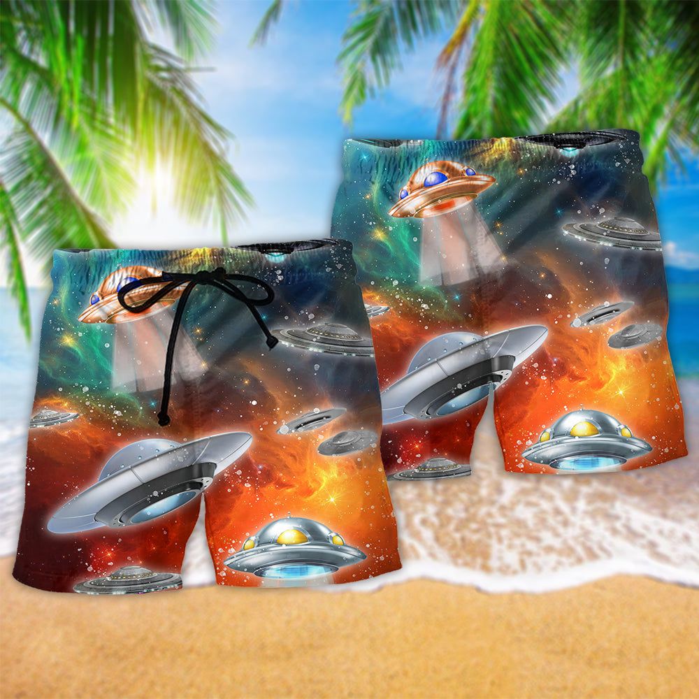 Ufo Universe Mysterious Galaxy Trendy Aloha Hawaiian Beach Shorts