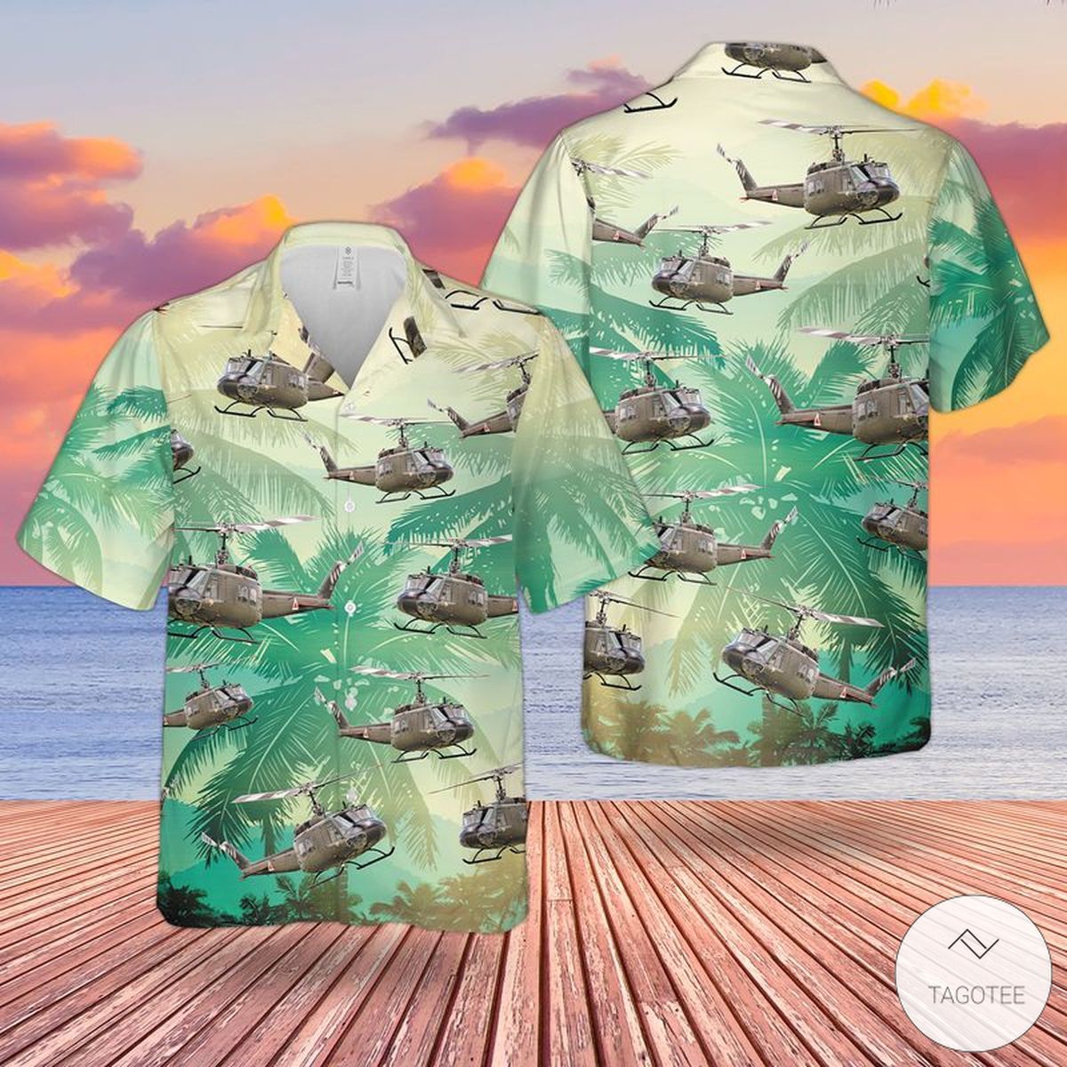 UH1 Huey Army Helicopter Hawaiian Shirt Style