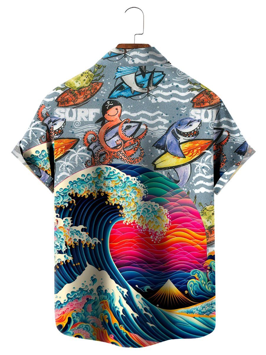 Ukiyo-E Shark Surf Short Sleeve Shirt