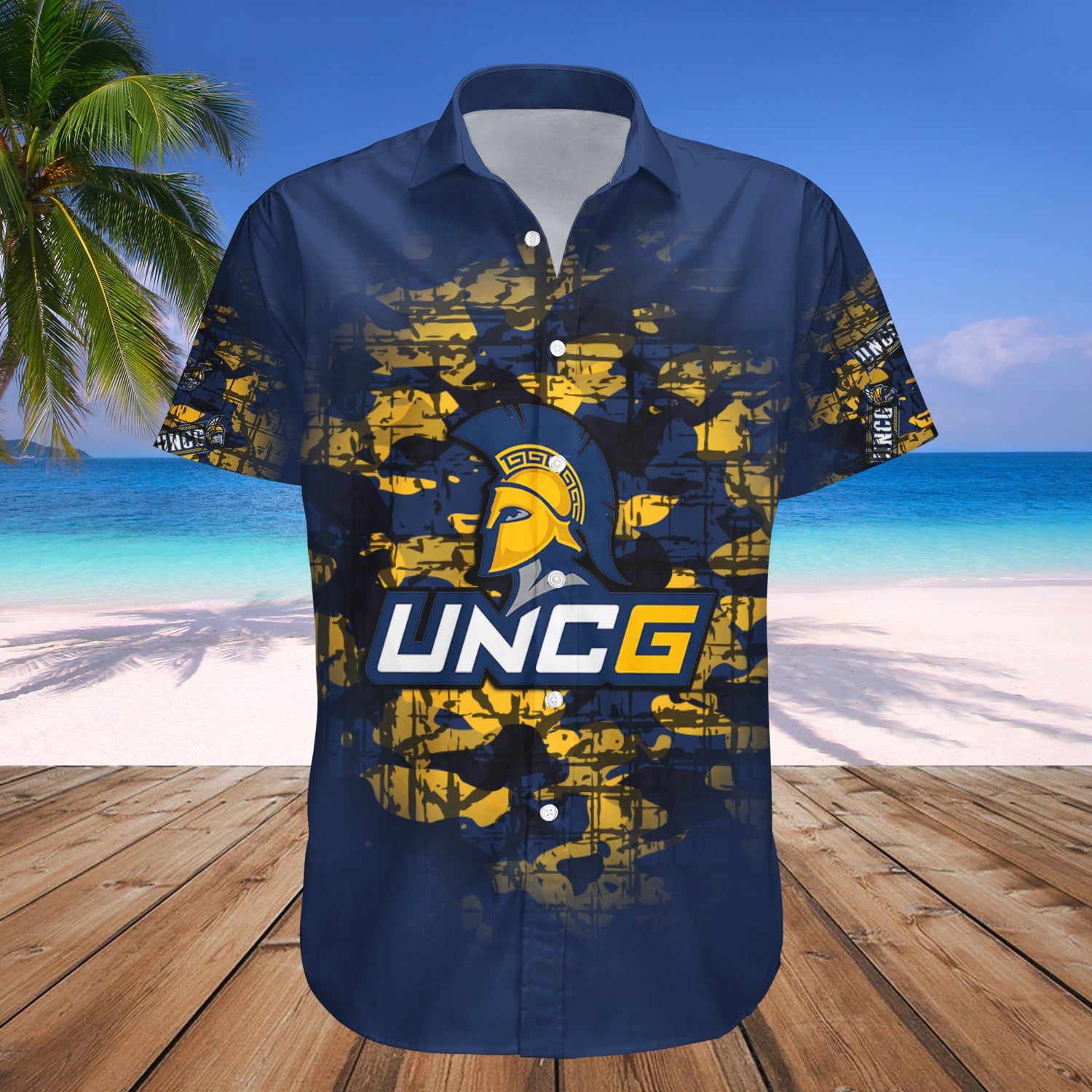 Unc Greensboro Spartans Hawaii Shirt Camouflage Vintage – NCAA