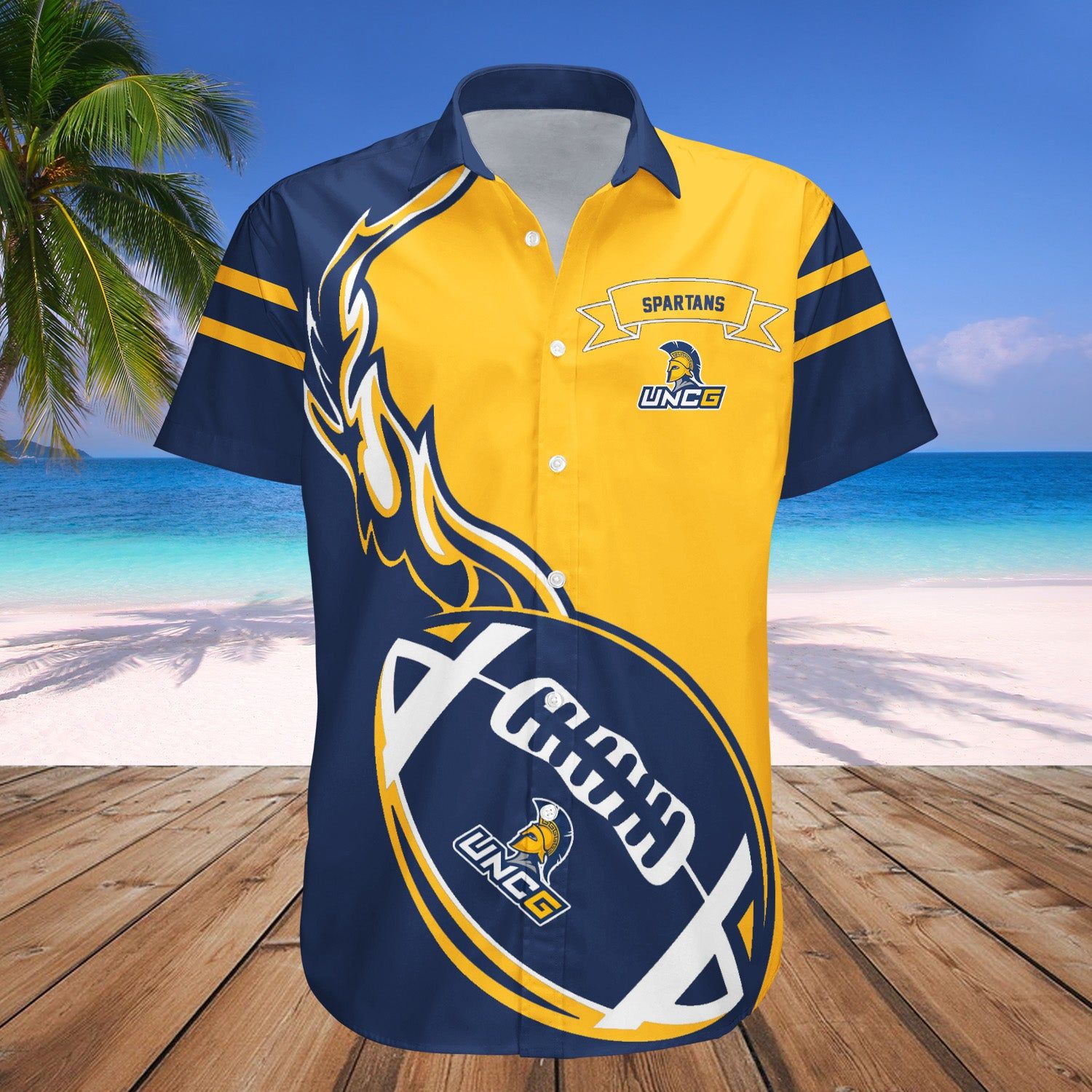 Unc Greensboro Spartans Hawaii Shirt Flame Ball – NCAA