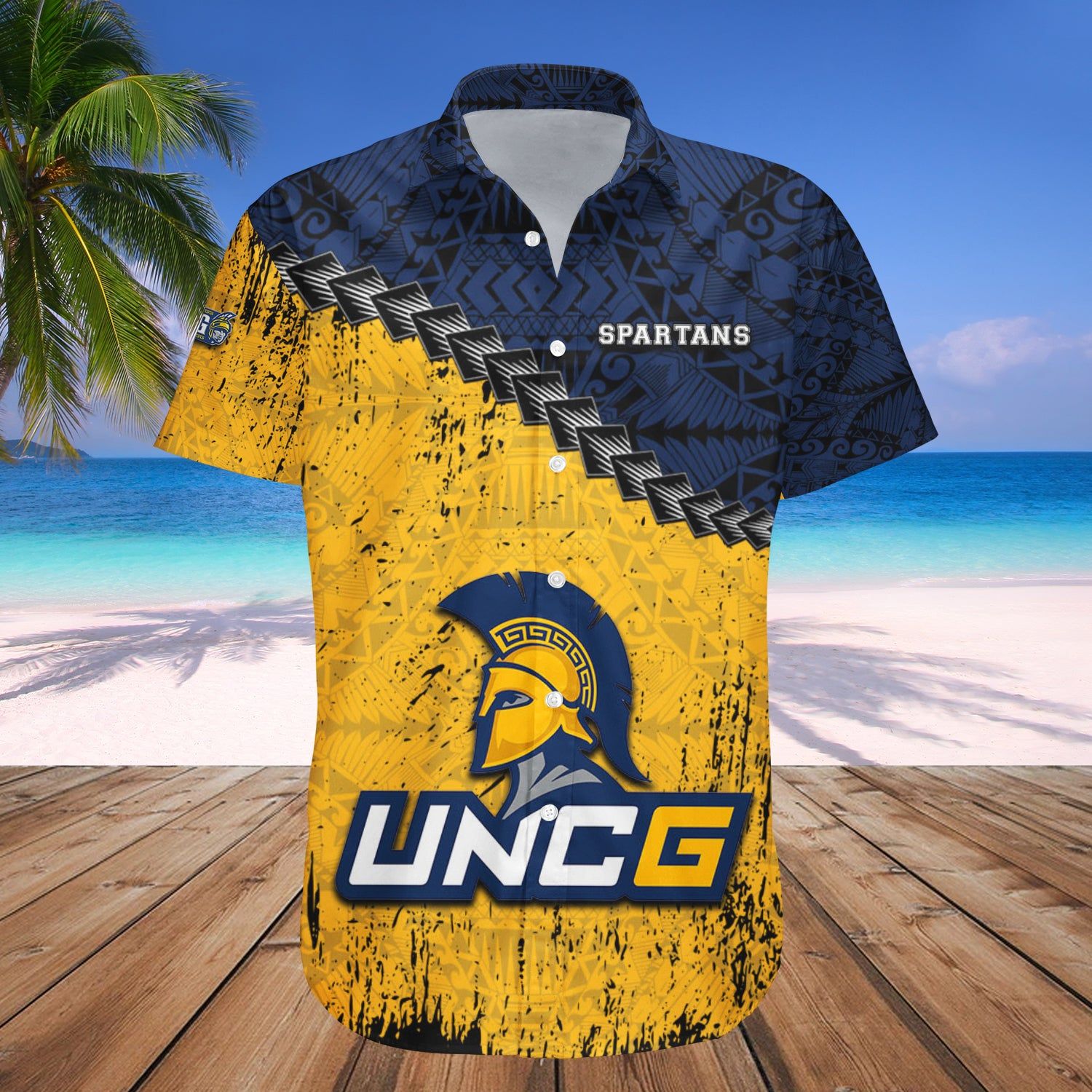 Unc Greensboro Spartans Hawaii Shirt Grunge Polynesian Tattoo – NCAA