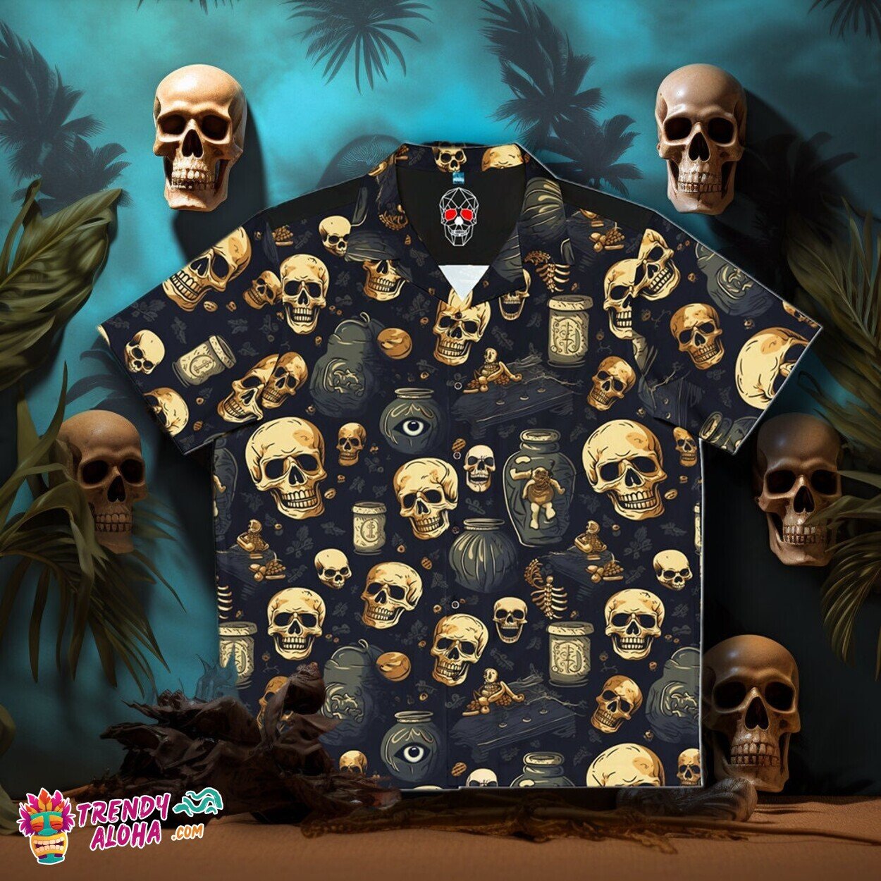 Undead Apothecary Skeletons Shadow Men’s Horror Hawaiian Aloha Shirt