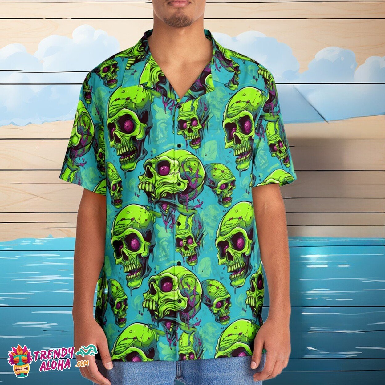 Undead Zombie Brains Frightful Tropical Men’s Hawaiian Shirt