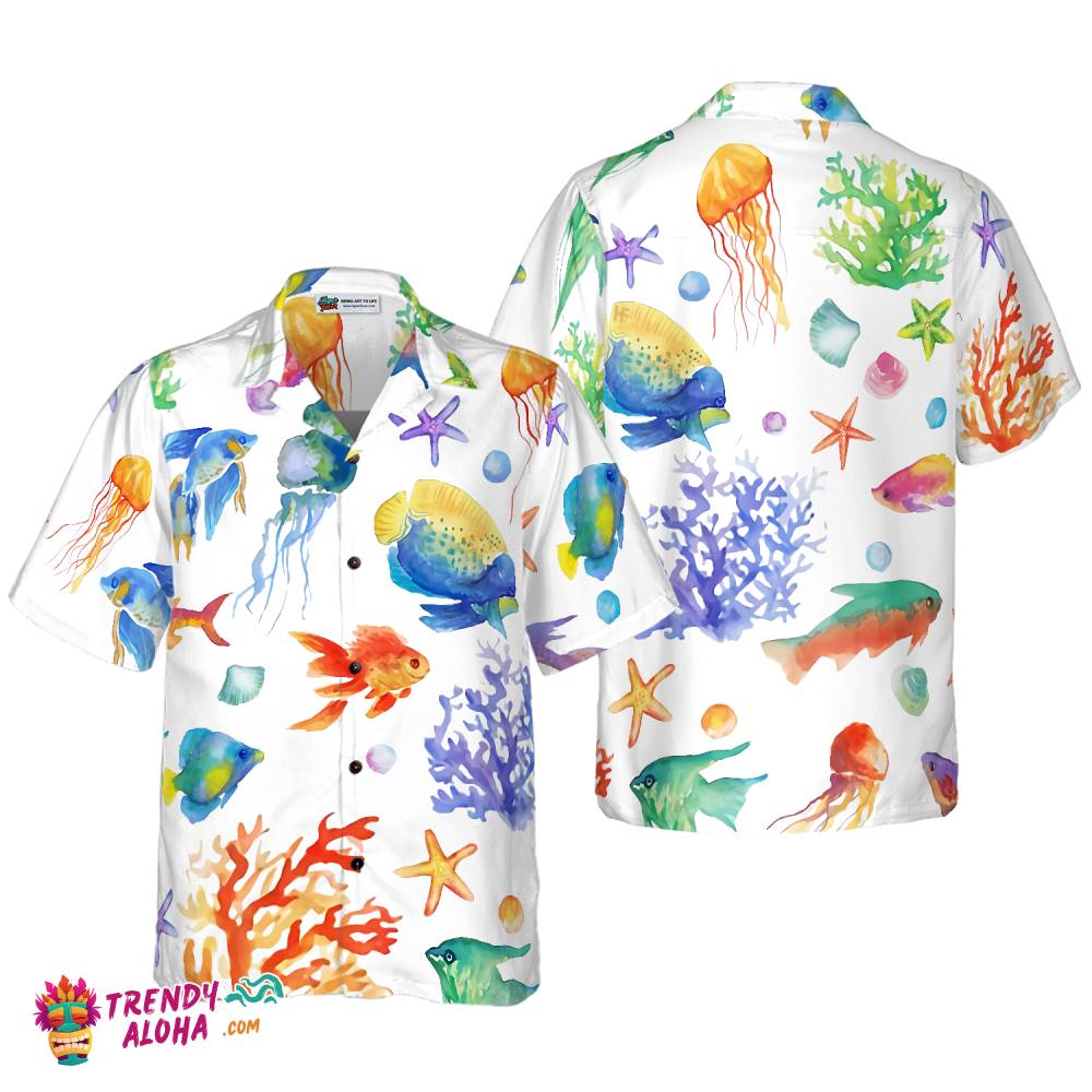 Under The Sea Watercolor Hawaiian Shirt Under The Sea Watercolor Hawaiian Shirt