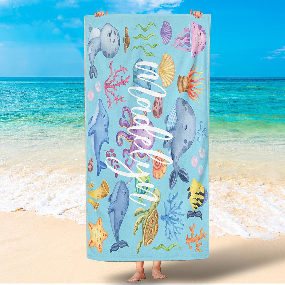 Undersea Animal Kids Personalized Beach Towels Lovely for Summer