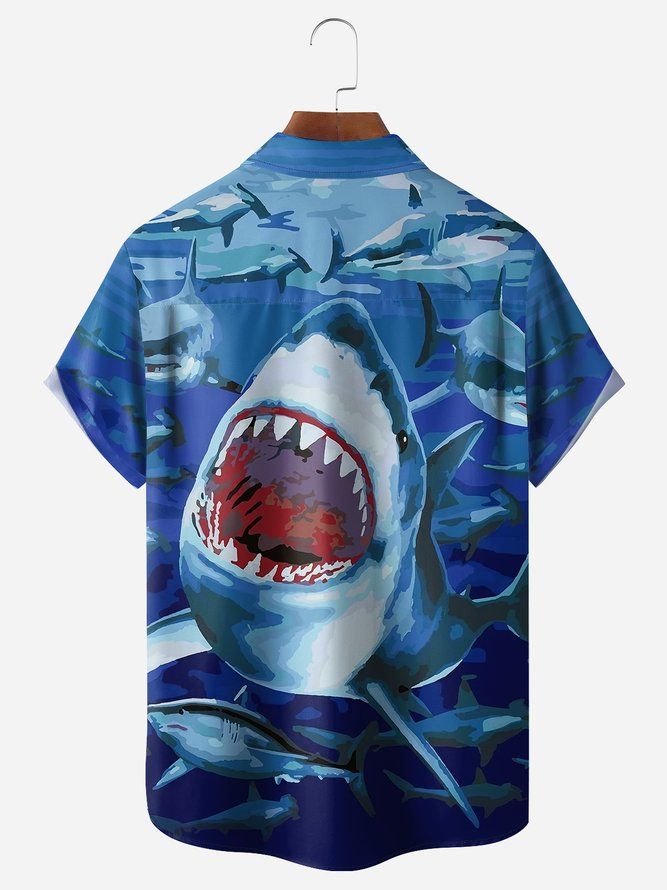 Underwater Encounter: Shark Chest Pocket Hawaiian Shirt