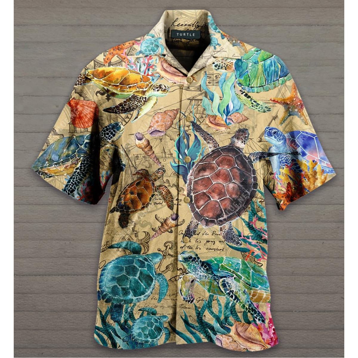 Underwater Scene Hawaiian Shirt Spotlighting Turtles for Collectors