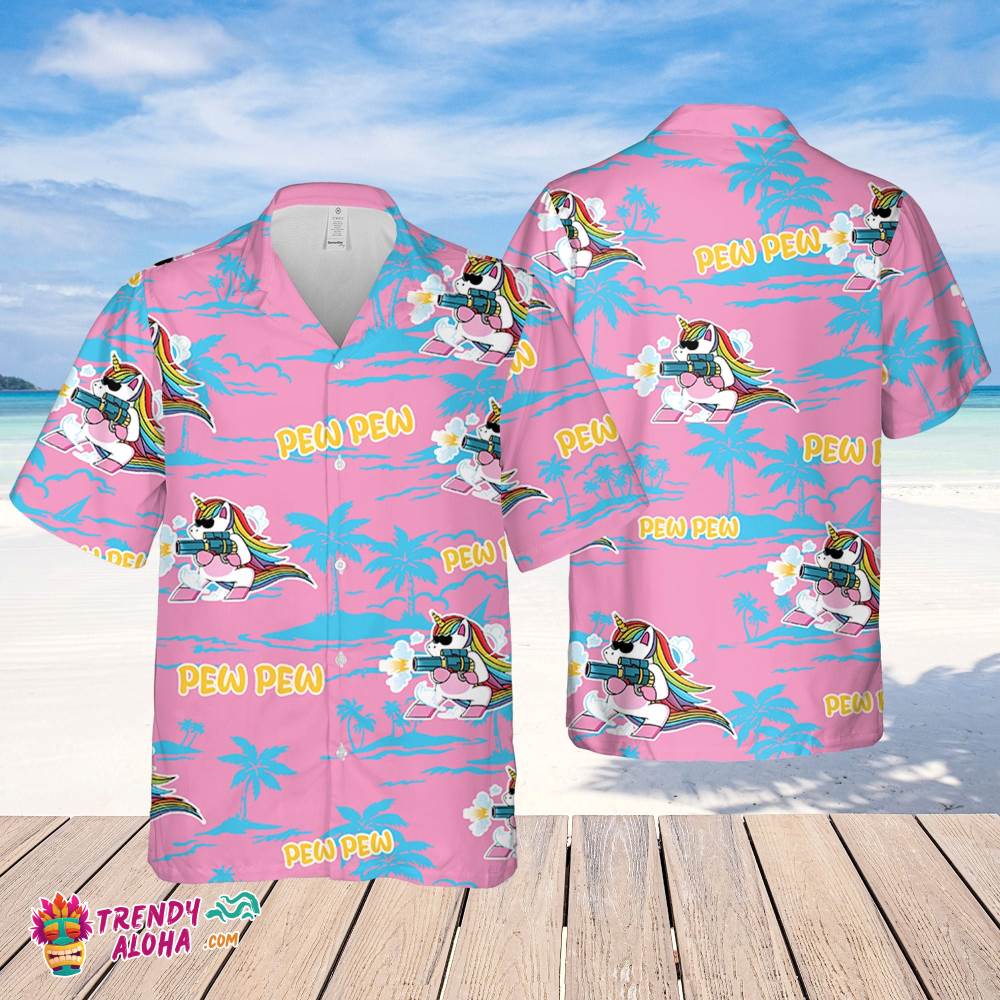 Unicon Pew Pew Hawaiian Beach Pattern Hawaiian Shirt, Unicon Pew Pew Hawaiian Shirt, Beach Shirt