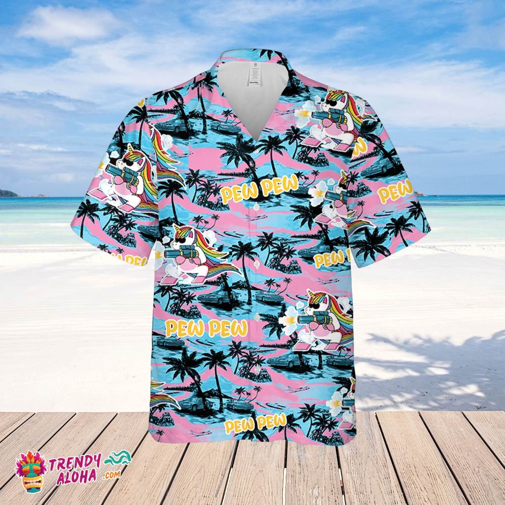 Unicon Pew Pew Hawaiian Sea Island Pattern Hawaiian Shirt, Unicon Pew Pew Hawaiian Shirt, Sea Island Shirt