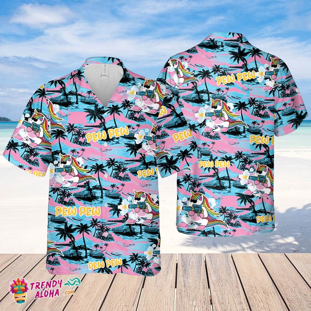 Unicon Pew Pew Hawaiian Sea Island Pattern Hawaiian Shirt, Unicon Pew Pew Hawaiian Shirt, Sea Island Shirt