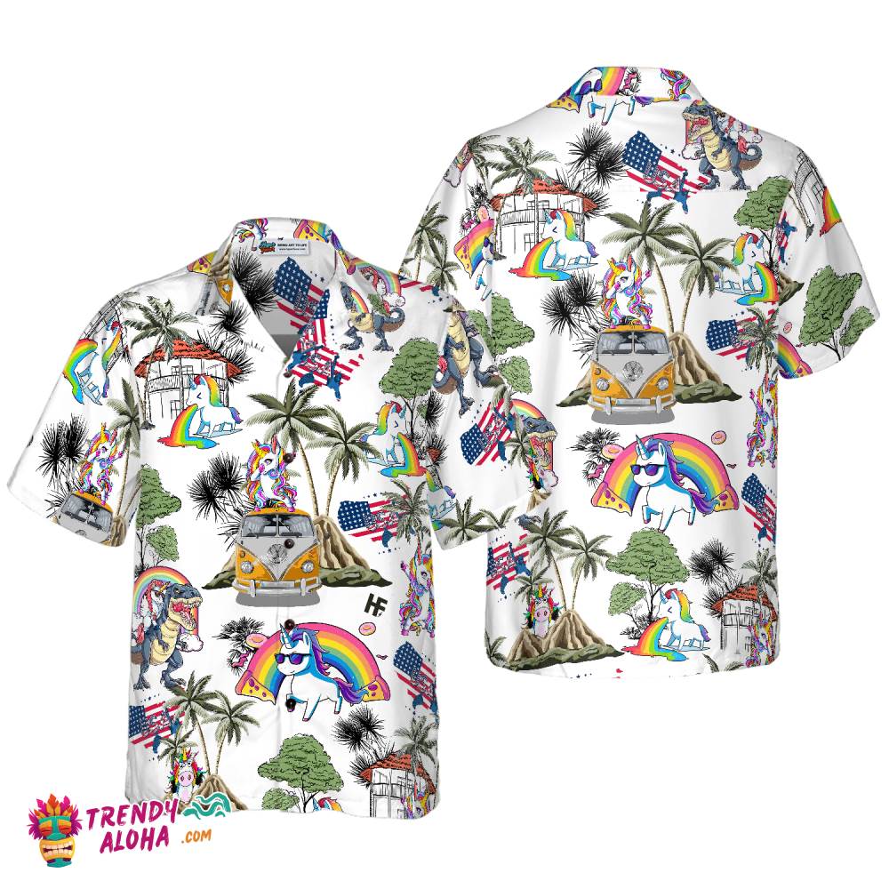 Unicorn American Flag Hawaiian Shirt