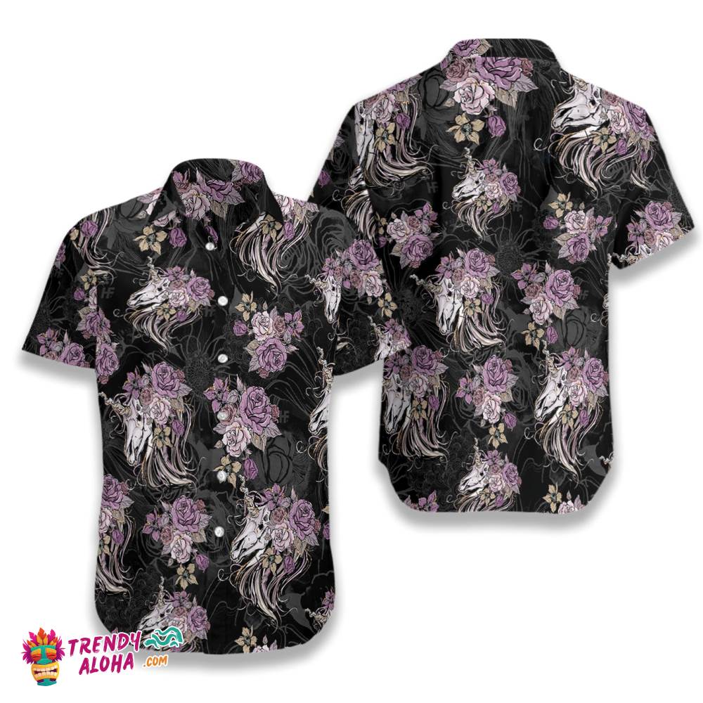Unicorn Skull Flowers Hawaiian Shirt