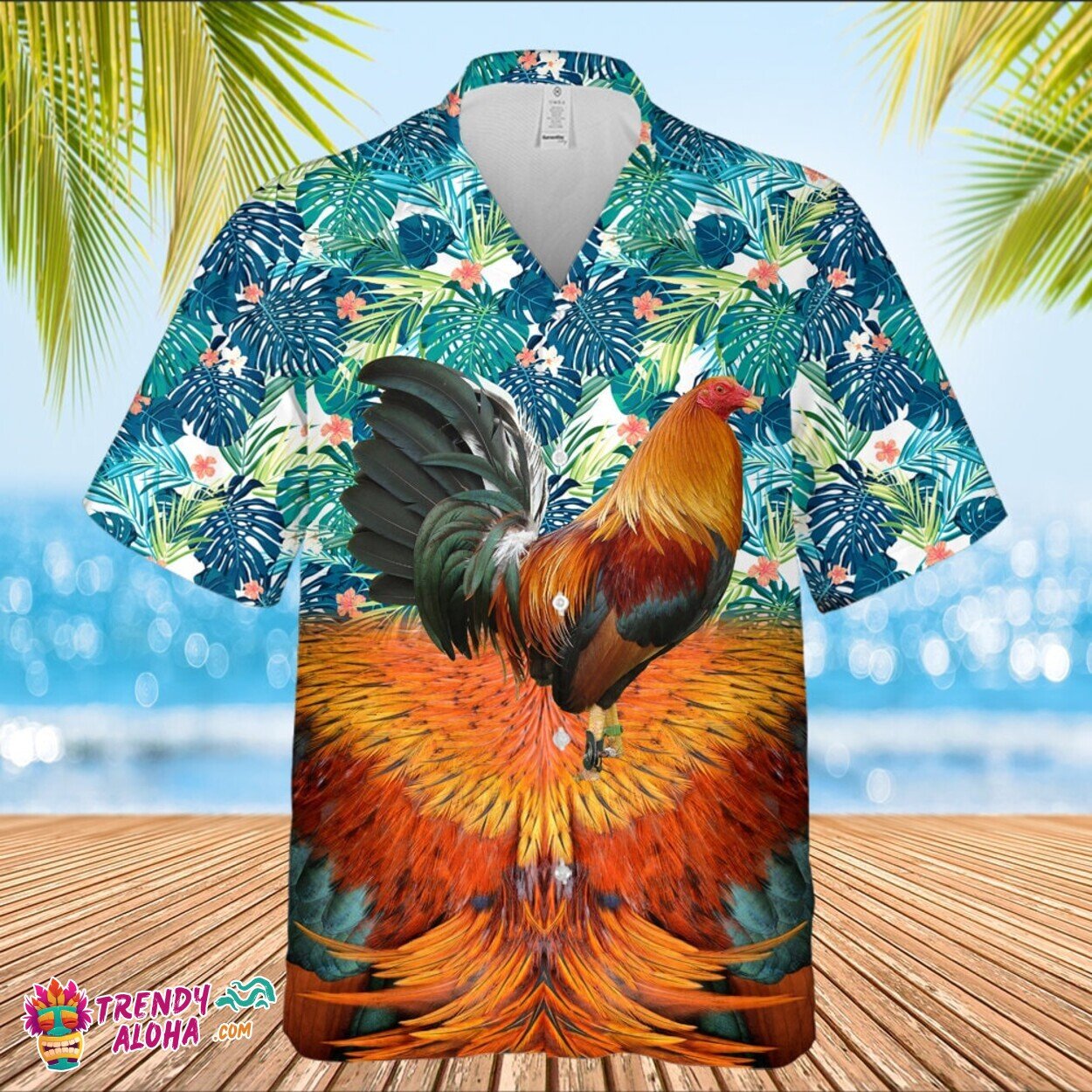 Unique 3D Rooster Tropical Print Hawaiian Beach Lovers Shirt