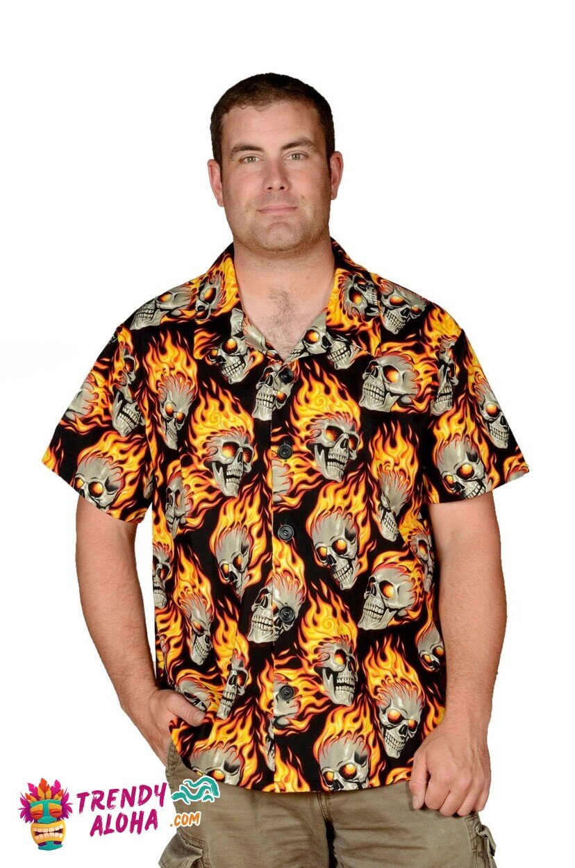 Unique Hot Heads Skull Pattern Tropical Hawaiian Shirt for Summer Fun