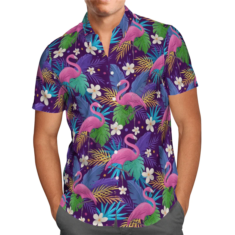 Unique Purple Flamingo and Flowers Hawaiian Shirt
