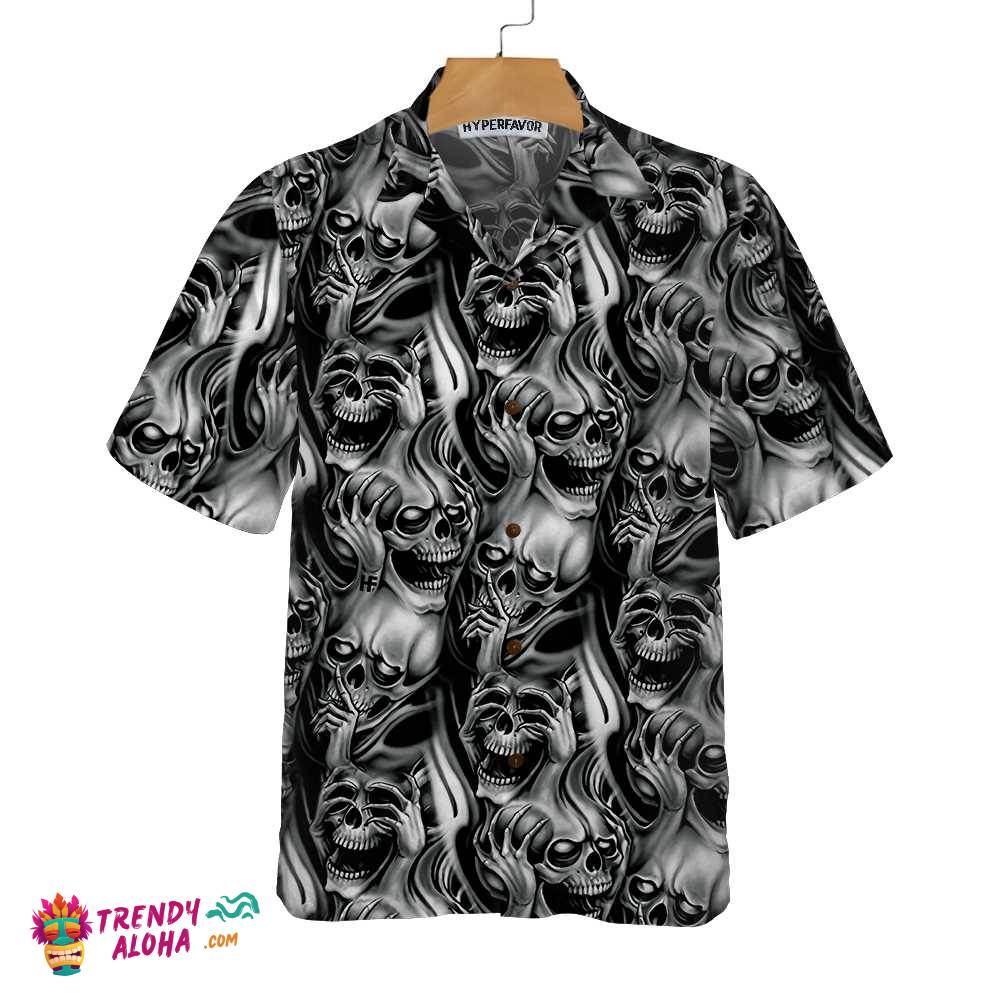 Unique Skull Day Of The Dead Hawaiian Shirt, Black And White Mexican Skull Shirt, Best Day Of The Dead Gift