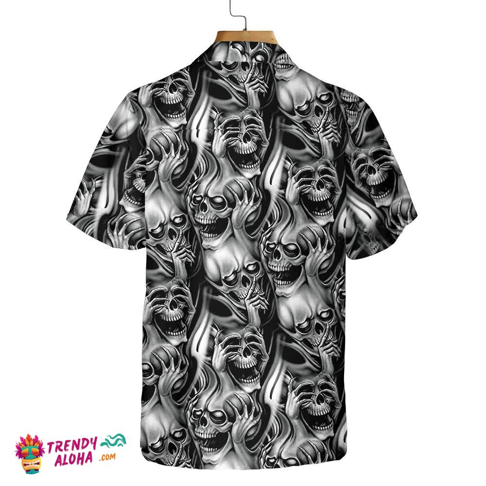 Unique Skull Day Of The Dead Hawaiian Shirt, Black And White Mexican Skull Shirt, Best Day Of The Dead Gift