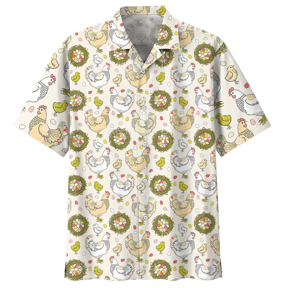 Unique White Chicken Design Aloha Hawaiian Shirt