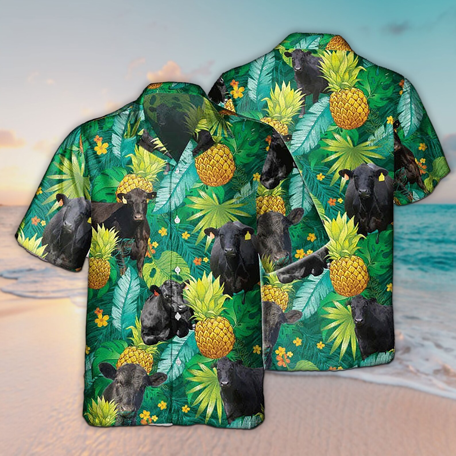 Unisex 3D Black Angus Pineapple Tropical Fruits Trendy Hawaiian Shirt For Men, Aloha Trendy Hawaiian Shirt Short Sleeve Hawaiian