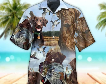 Unisex 3D Chocolate Labrador Retriever Hunting Trendy Hawaiian Shirt For Men, Aloha Trendy Hawaiian Shirt Short Sleeve Hawaiian