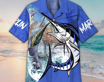 Unisex 3D Marlin Fish Custom Trendy Hawaiian Shirt For Men & Women, Aloha Trendy Hawaiian Shirt Short Sleeve Hawaiian