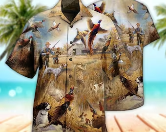 Unisex 3D Pheasant Hunting Vintage Edition Trendy Hawaiian Shirt For Men, Aloha Trendy Hawaiian Shirt Short Sleeve Hawaiian