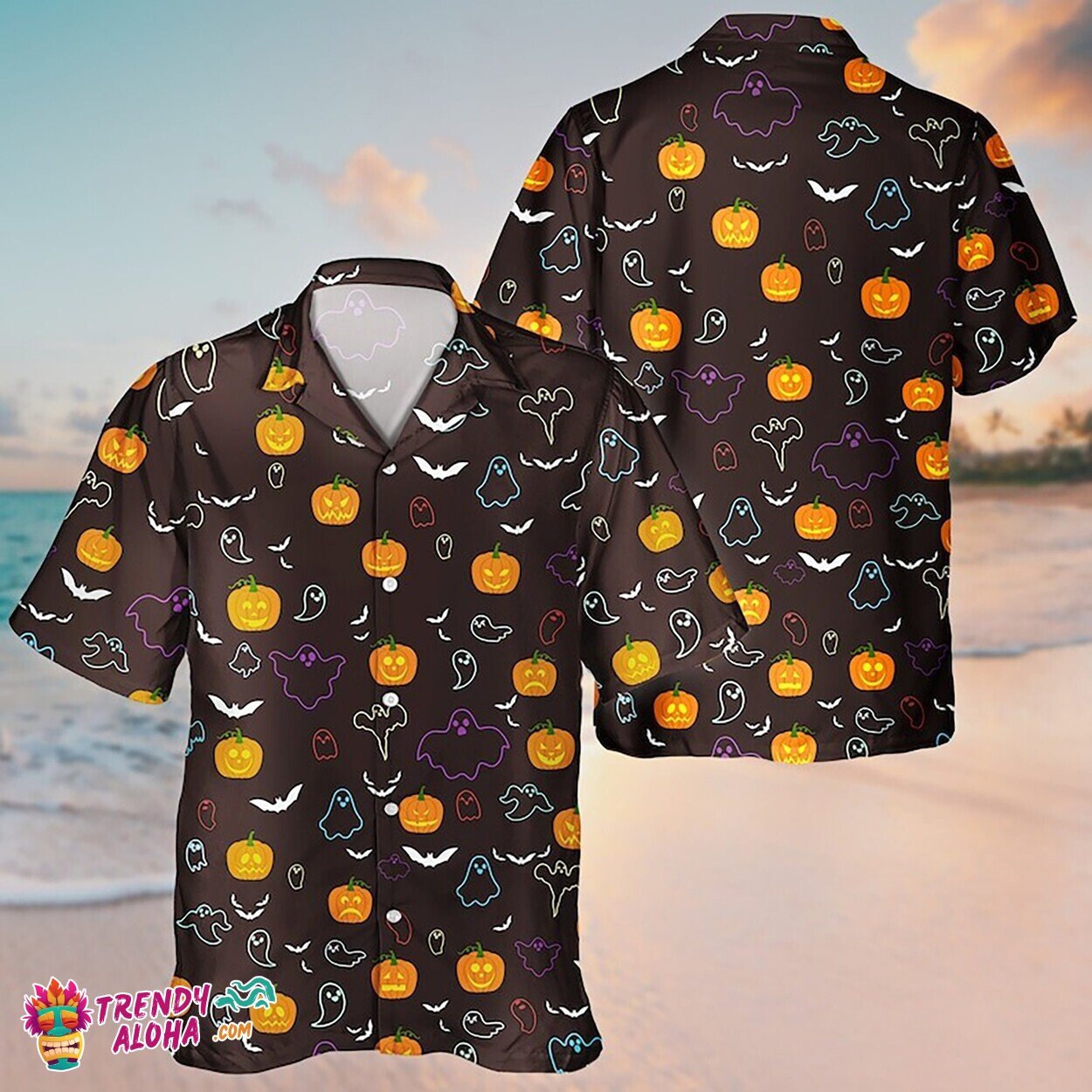 Unisex 3D Pumpkin Aloha Short Sleeve Halloween Hawaiian Shirt