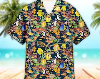 Unisex 3D Tropical Sea Fish Pattern Trendy Hawaiian Shirt Limited Edition, Aloha Trendy Hawaiian Shirt Short Sleeve Hawaiian