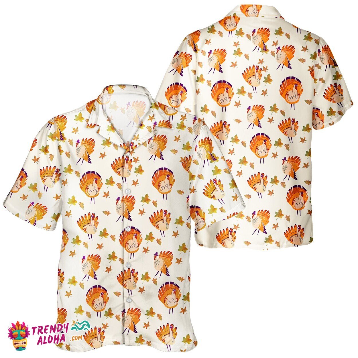 Unisex Aloha Shirt Thanksgiving Turkey Day Pumpkin Design