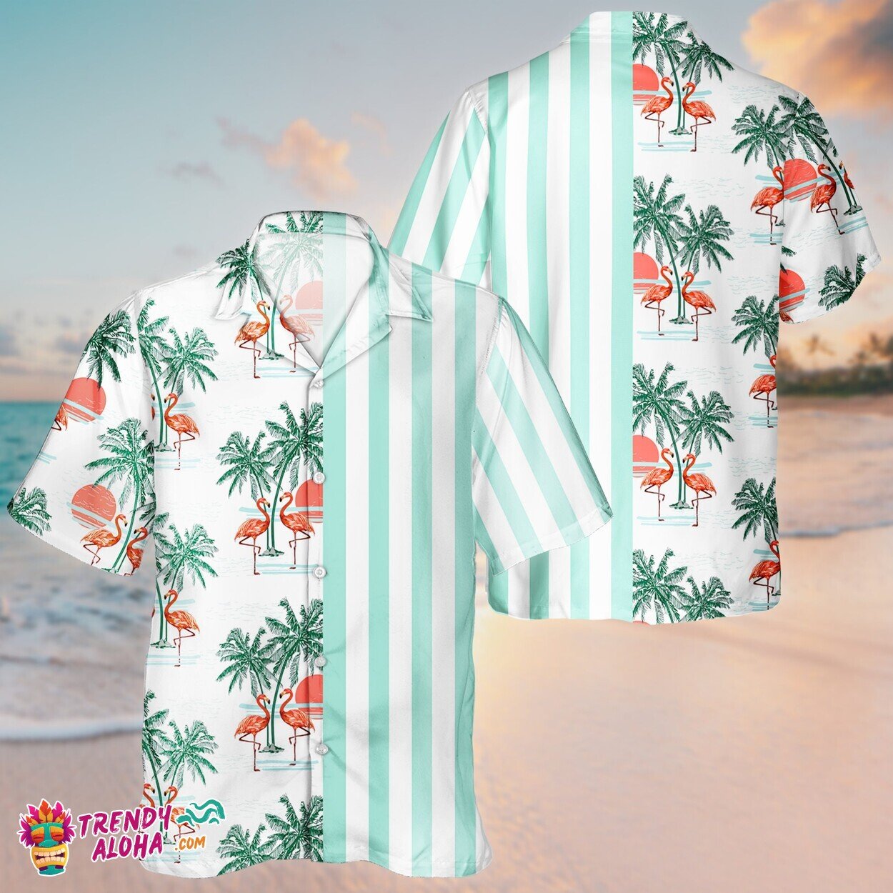 Unisex Aloha Short Sleeve Hawaiian Shirt with Tropical Flamingo