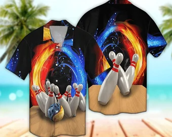 Unisex Bowling Shirt Bowling Trendy Hawaiian Shirt For Bowling Tropical Trendy Hawaiian Shirt, Aloha Trendy Hawaiian Shirt Short Sleeve Hawaiian