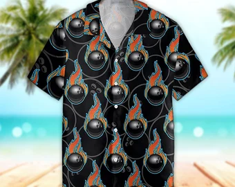 Unisex Bowling Trendy Hawaiian Shirt Bowling Button Up Shirt Tropical Trendy Hawaiian Shirt, Aloha Trendy Hawaiian Shirt Short Sleeve Hawaiian