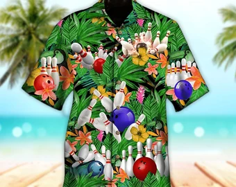 Unisex Bowling Trendy Hawaiian Shirt Colorful Tropical Bowling Tropical Trendy Hawaiian Shirt, Aloha Trendy Hawaiian Shirt Short Sleeve Hawaiian