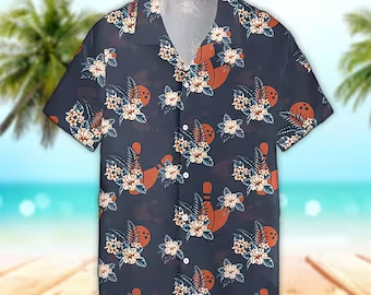 Unisex Bowling Trendy Hawaiian Shirt Floral Red Bowling Pattern Tropical Trendy Hawaiian Shirt, Aloha Trendy Hawaiian Shirt Short Sleeve Hawaiian