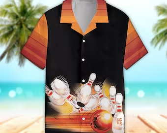 Unisex Bowling Trendy Hawaiian Shirt Powerful Strike Bowling Tropical Trendy Hawaiian Shirt, Aloha Trendy Hawaiian Shirt Short Sleeve Hawaiian