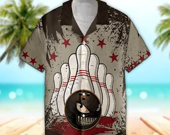 Unisex Bowling Trendy Hawaiian Shirt Vintage Bowling Tropical Trendy Hawaiian Shirt, Aloha Trendy Hawaiian Shirt Short Sleeve Hawaiian