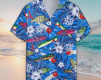 Unisex Colorful Fish Trendy Hawaiian Shirt For Men & Women, Aloha Trendy Hawaiian Shirt Short Sleeve Hawaiian