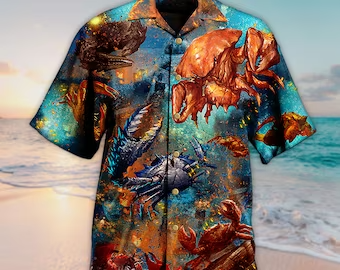 Unisex Crab Let S Get Crackin In Ocean Trendy Hawaiian Shirt For Men & Women, Aloha Trendy Hawaiian Shirt Short Sleeve Hawaiian