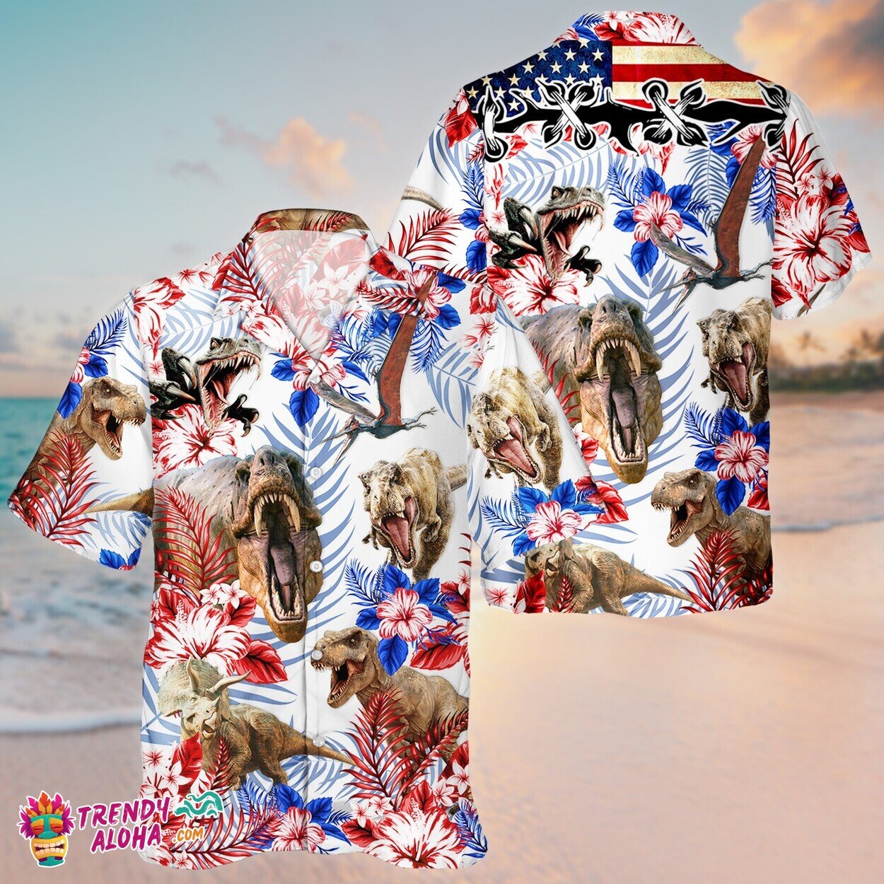 Unisex Dinosaur Lover Tropical Hawaiian Aloha Short Sleeve Shirt