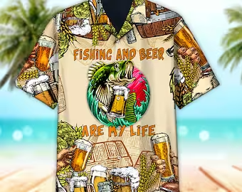 Unisex Fishing And Beer Are My Life Trendy Hawaiian Shirt For Men & Women, Aloha Trendy Hawaiian Shirt Short Sleeve Hawaiian