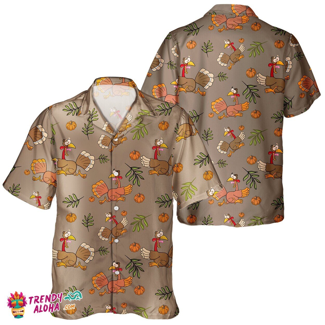 Unisex Happy Day Turkey Festive Autumn Leaves Hawaiian Shirt Print