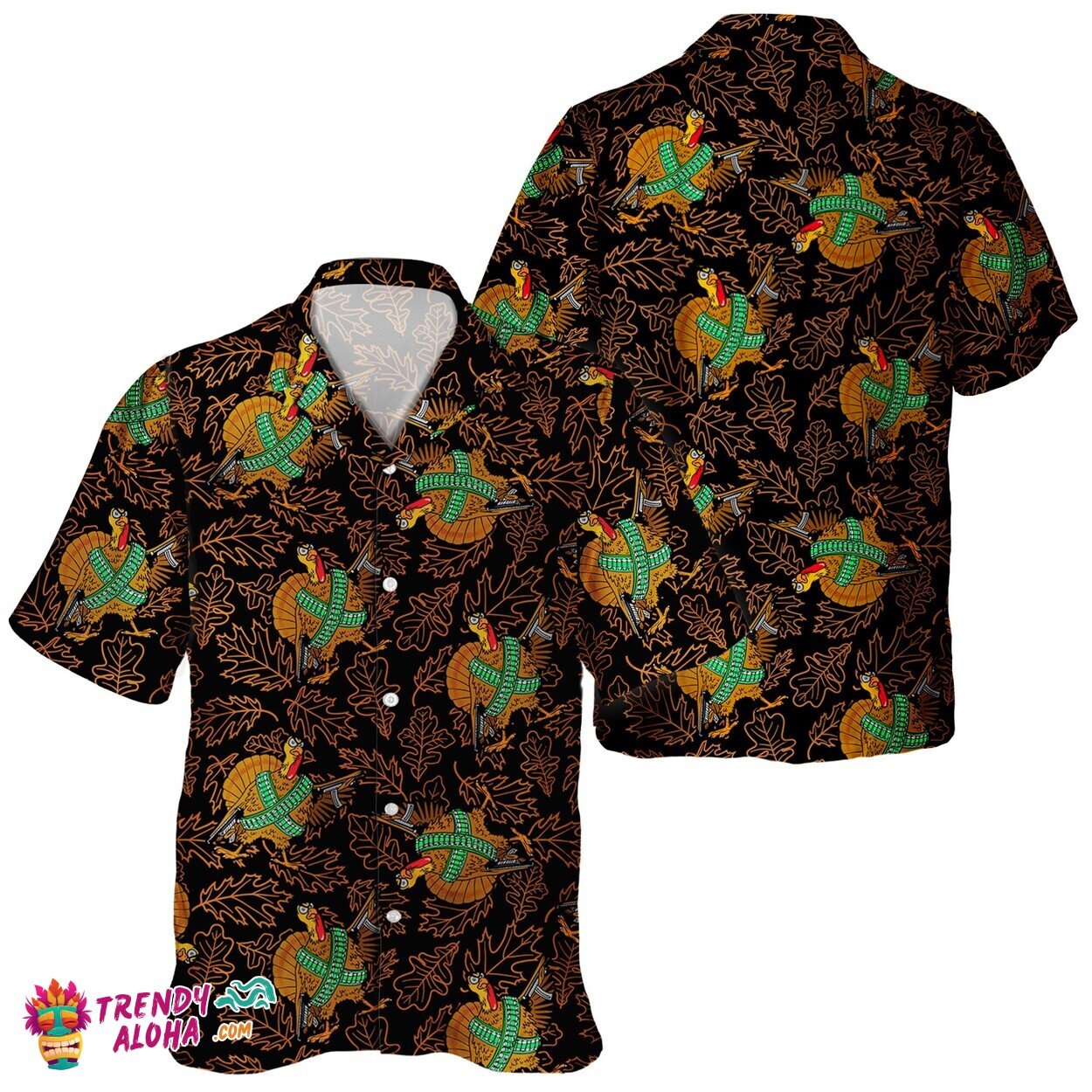 Unisex Happy Thanksgiving Day Pumpkin Leaves Turkey Aloha Shirt