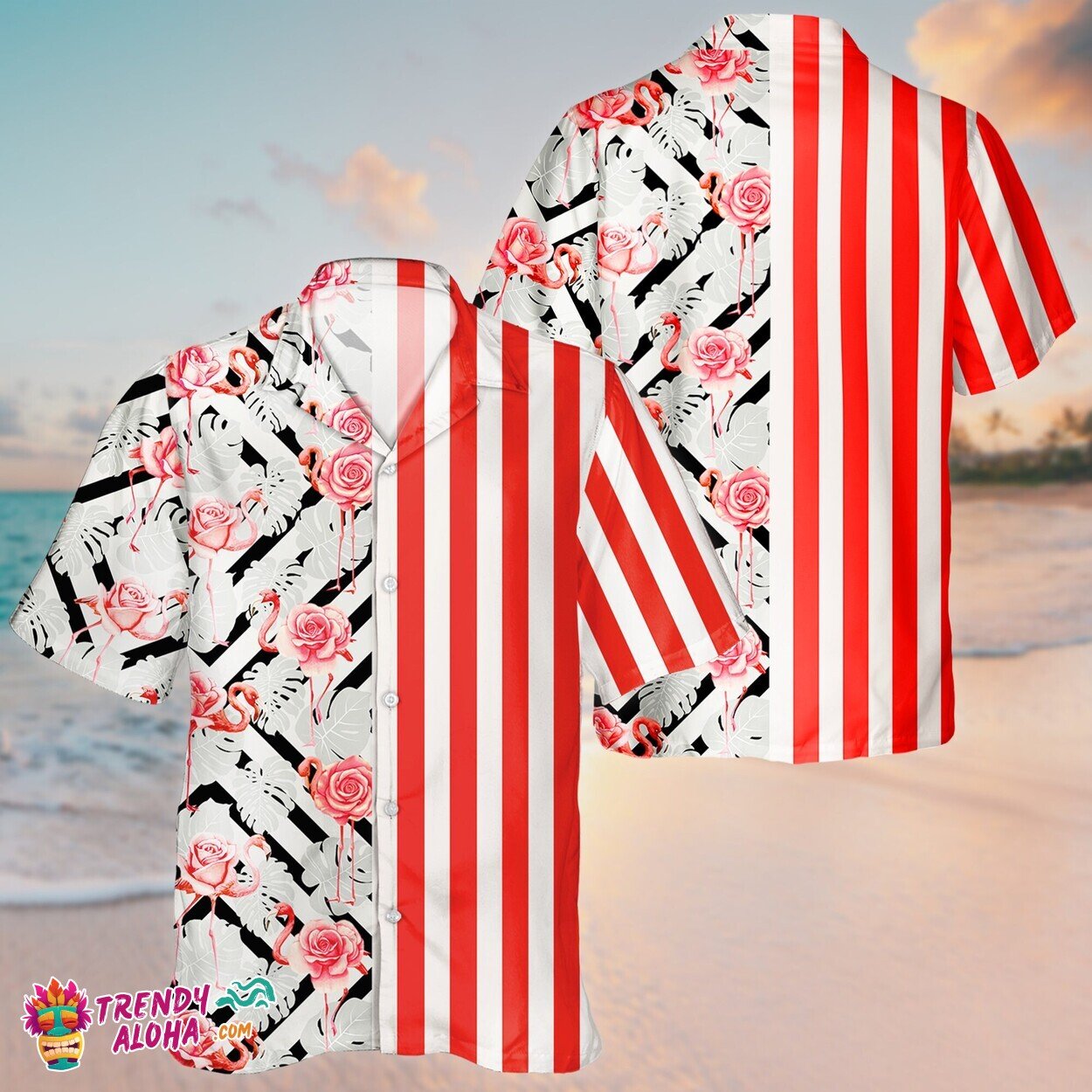 Unisex Hawaiian Shirt Pink Flamingo Flower Aloha Short Sleeve